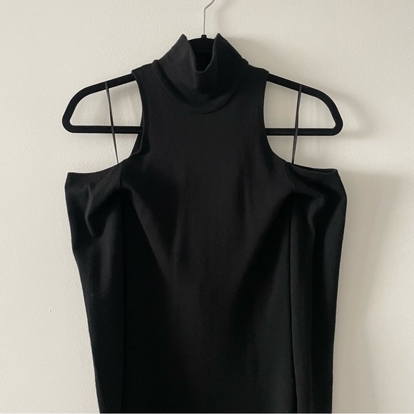 Balmain black long maxi 100% wool turtle neck shoulder cutout dress size - Picture 2 of 4